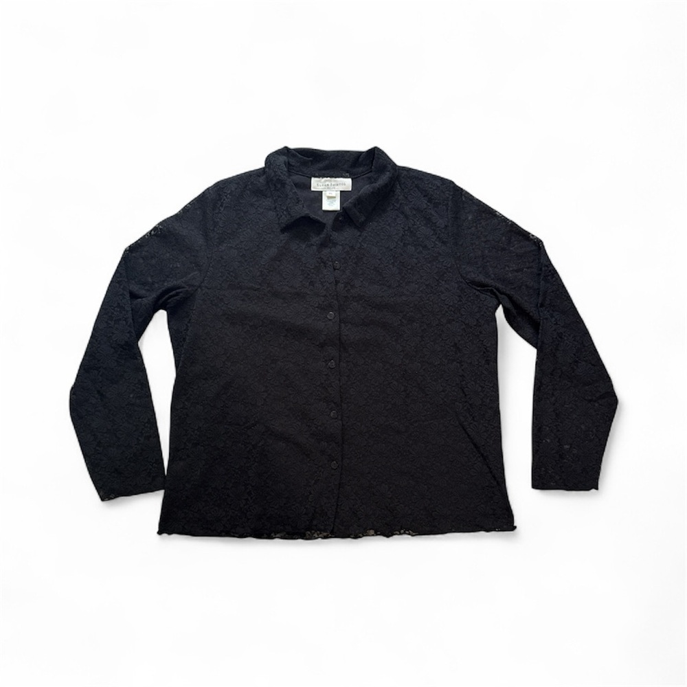 Susan Bristol Charcoal Lace Top long sleeve size PL